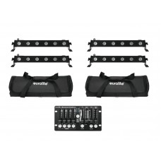 EUROLITE Set 4x LED BAR-6 QCL RGBW + 2x Soft-Bag + Controller