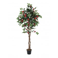 EUROPALMS Kamelienbaum rot mit Topf, Kunstpflanze, 180cm