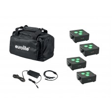 EUROLITE Set 4x AKKU IP Flat Light 3 sw + Ladenetzteil + Soft-Bag