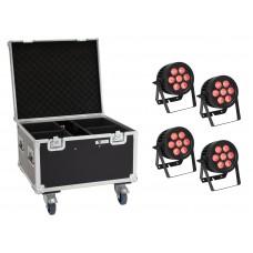 EUROLITE Set 4x LED IP PAR 7x8W QCL Spot + Case mit Rollen