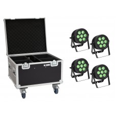 EUROLITE Set 4x LED IP PAR 7x9W SCL Spot + Case mit Rollen