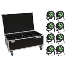 EUROLITE Set 8x LED IP PAR 7x8W QCL Spot + Case mit Rollen