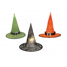 EUROPALMS Halloween Hexenhut 3er Set, beleuchtet, 36cm