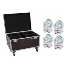 EUROLITE Set 4x LED TMH-X4 Moving-Head Wash Zoom ws + EU Case mit Rollen