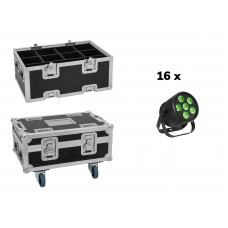 EUROLITE Set 16x LED Silent Par 6 QCL Floor sw + Case