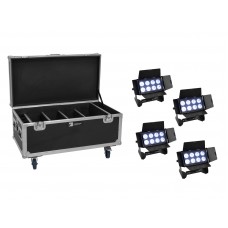 EUROLITE Set 4x AKKU Multiflood IP 8x10W RGBW Wash CRMX + Case mit Ladefunktion