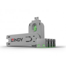 Lindy 40451 USB-A Port Schloss SET, GRÜN, 1x Schlüssel/4x Schloss