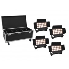 EUROLITE Set 4x AKKU Multiflood IP 18x10W RGBW Wash CRMX + Case mit Rollen