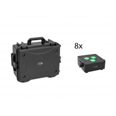 EUROLITE Set 8x AKKU IP Flat Light 3 sw + Kunststoffcase mit Trolley