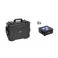 EUROLITE Set 8x AKKU Flat Light 3 sw + Kunststoffcase mit Trolley
